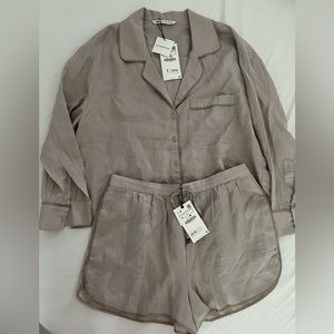 Zara linen shorts set. NWT size L. The Caroline Shirt, The Caroline Shorts